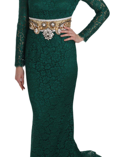 Dolce & Gabbana Crystal Gold Belt Lace Sheath Gown Dress