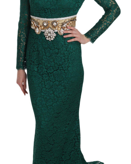 Dolce & Gabbana Crystal Gold Belt Lace Sheath Gown Dress