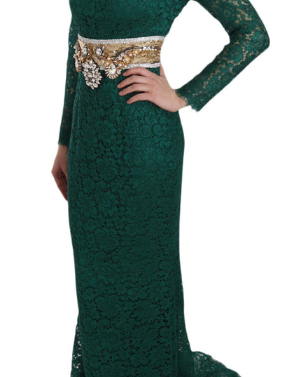 Dolce & Gabbana Crystal Gold Belt Lace Sheath Gown Dress