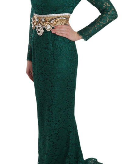 Dolce & Gabbana Crystal Gold Belt Lace Sheath Gown Dress