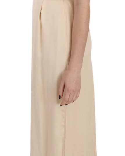 Dolce & Gabbana Beige Silk Column Cap Sleeve Gown Dress