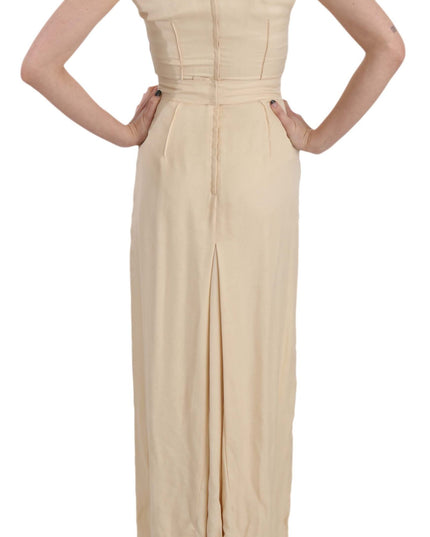Dolce & Gabbana Beige Silk Column Cap Sleeve Gown Dress