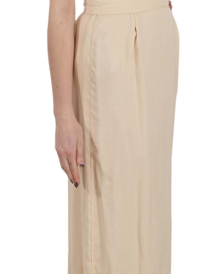 Dolce & Gabbana Beige Silk Column Cap Sleeve Gown Dress