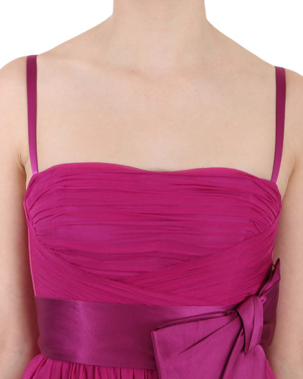 Dolce & Gabbana Fuchsia Pink Bow Silk Sleeveless Dress