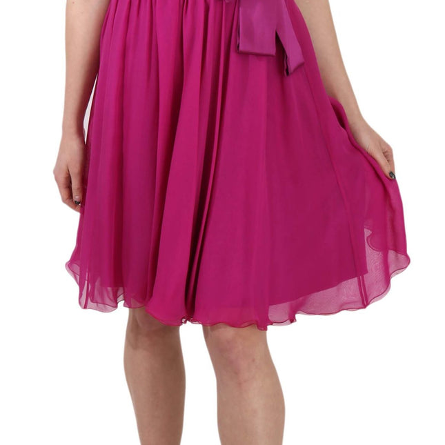 Dolce & Gabbana Fuchsia Pink Bow Silk Sleeveless Dress