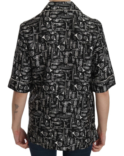 Dolce & Gabbana Black Musical Instrument Print Silk  Top