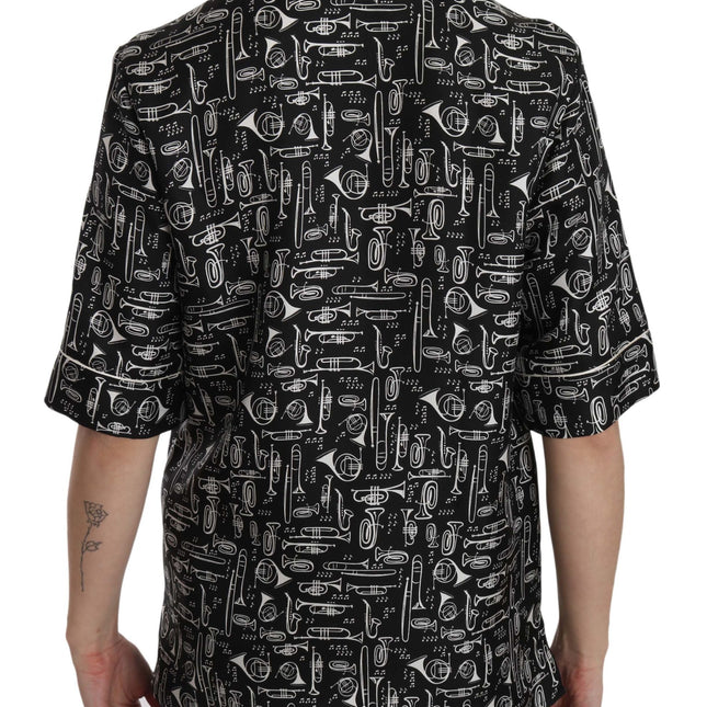 Dolce & Gabbana Black Musical Instrument Print Silk  Top