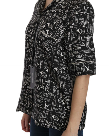 Dolce & Gabbana Black Musical Instrument Print Silk  Top
