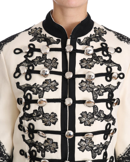 Dolce & Gabbana White Wool Black Floral Baroque Jacket