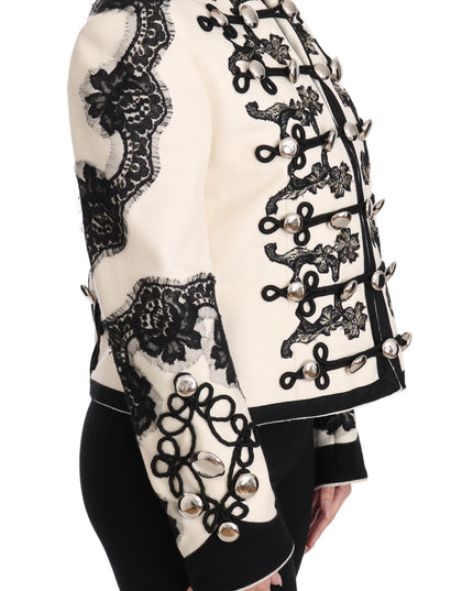 Dolce & Gabbana White Wool Black Floral Baroque Jacket