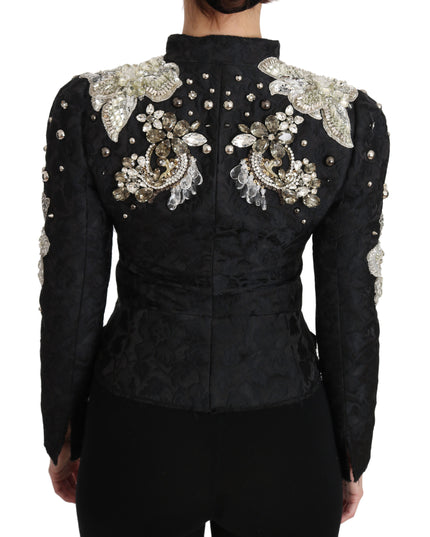 Dolce & Gabbana Black Jacquard Crystal Floral Jacket