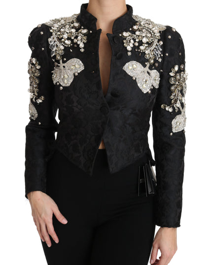 Dolce & Gabbana Black Jacquard Crystal Floral Jacket