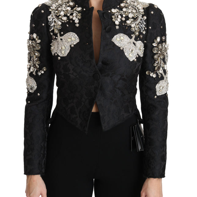 Dolce & Gabbana Black Jacquard Crystal Floral Jacket