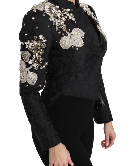 Dolce & Gabbana Black Jacquard Crystal Floral Jacket