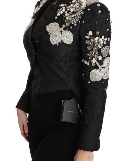 Dolce & Gabbana Black Jacquard Crystal Floral Jacket
