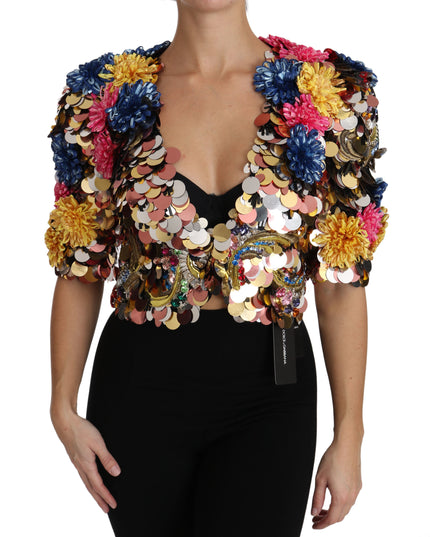 Dolce & Gabbana Crystal Sequined Floral Jacket Coat