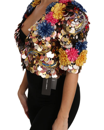 Dolce & Gabbana Crystal Sequined Floral Jacket Coat