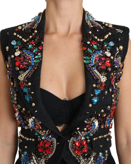 Dolce & Gabbana Black Crystal Sicily Vest Waistcoat