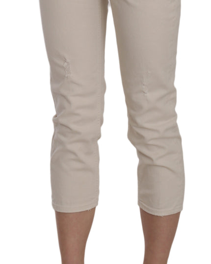 Dondup Beige Cotton Stretch Low Waist Skinny Cropped Capri Jeans