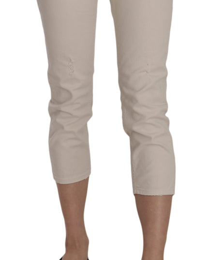 Dondup Beige Cotton Stretch Low Waist Skinny Cropped Capri Jeans