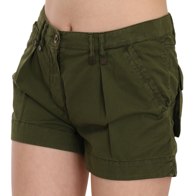 PLEIN SUD Green Mid Waist 100% Cotton Mini Shorts