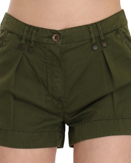 PLEIN SUD Green Mid Waist 100% Cotton Mini Shorts