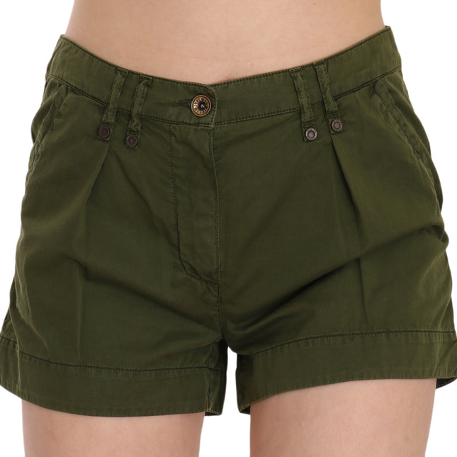PLEIN SUD Green Mid Waist 100% Cotton Mini Shorts