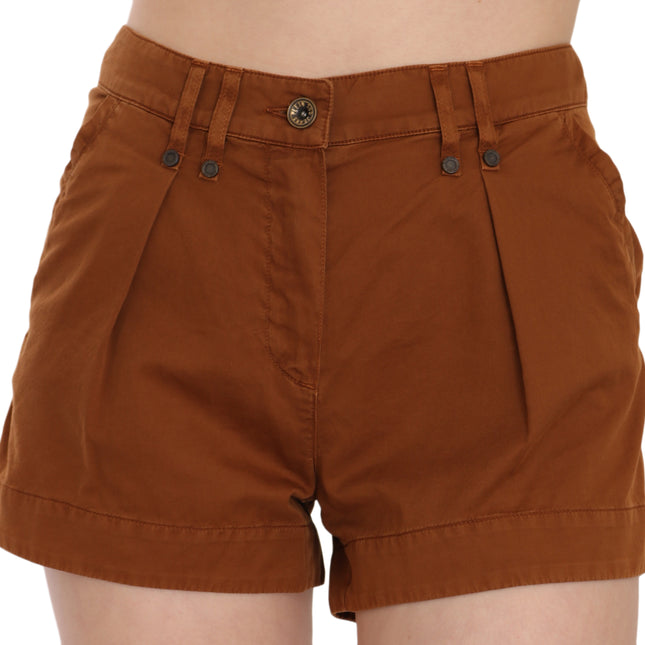 PLEIN SUD Brown Mid Waist Cotton Denim Mini Shorts