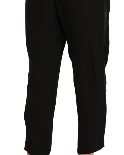 Guess Black Polyester High Waist Cropped Trousers Pants