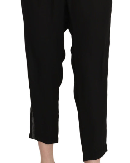 Guess Black Polyester High Waist Cropped Trousers Pants