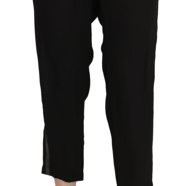 Guess Black Polyester High Waist Cropped Trousers Pants