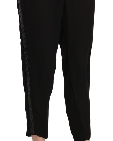 Guess Black Polyester High Waist Cropped Trousers Pants