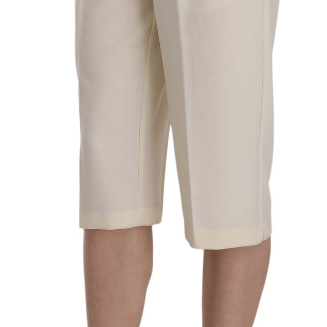 Silvian Heach Cream Mid Waist Cotton Straight Cropped Pants