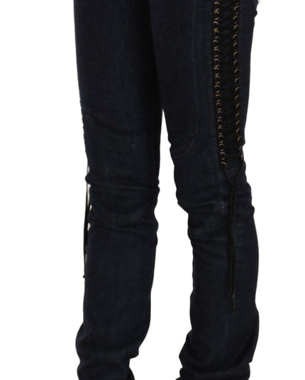 Just Cavalli Blue Low Waist Skinny Trousers Braided String Pants