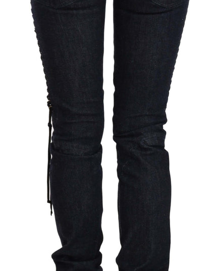Just Cavalli Blue Low Waist Skinny Trousers Braided String Pants