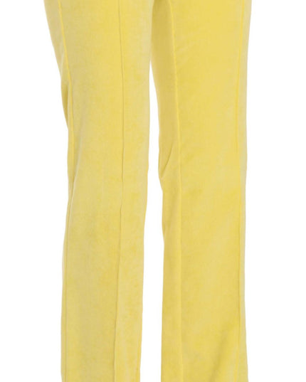 Just Cavalli Yellow Corduroy Mid Waist Straight Trousers Pants