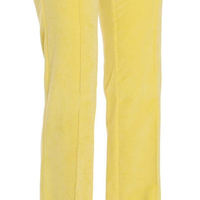 Just Cavalli Yellow Corduroy Mid Waist Straight Trousers Pants