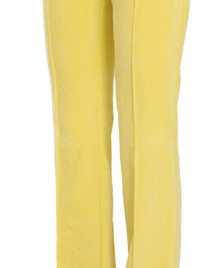 Just Cavalli Yellow Corduroy Mid Waist Straight Trousers Pants