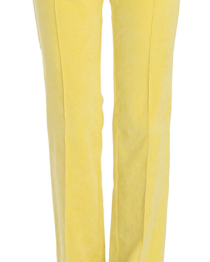 Just Cavalli Yellow Corduroy Mid Waist Straight Trousers Pants