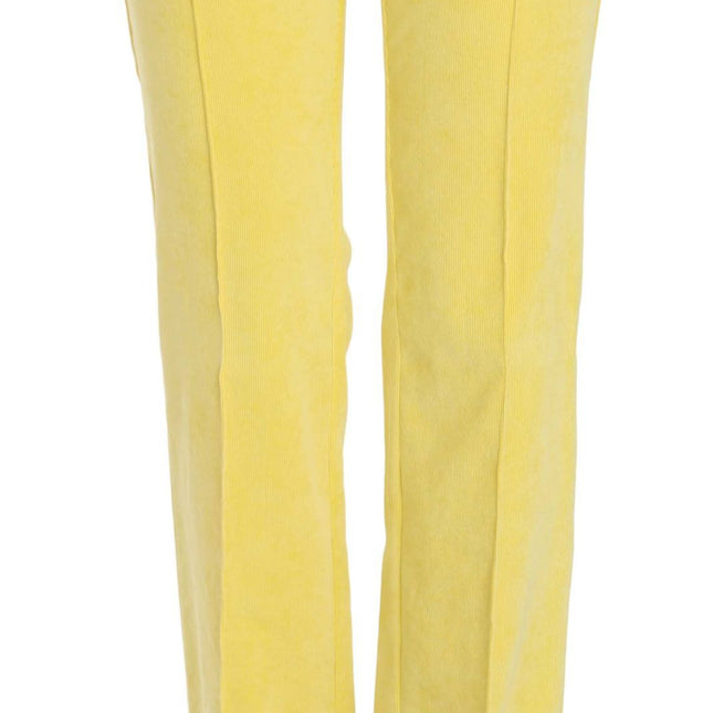 Just Cavalli Yellow Corduroy Mid Waist Straight Trousers Pants