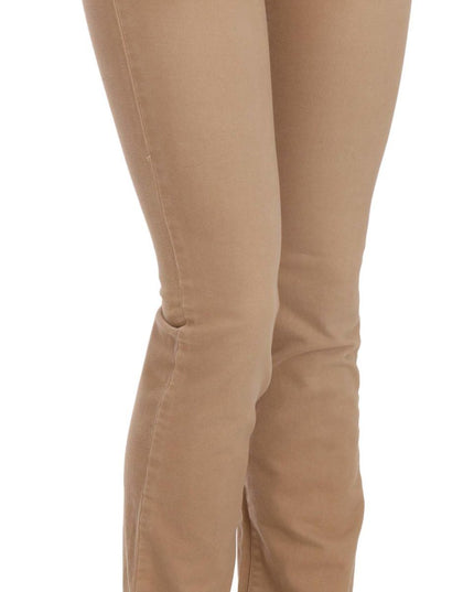 Just Cavalli Brown Cotton Stretch Mid Waist Skinny Trousers Pants