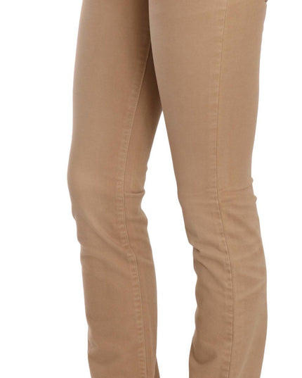 Just Cavalli Brown Cotton Stretch Mid Waist Skinny Trousers Pants