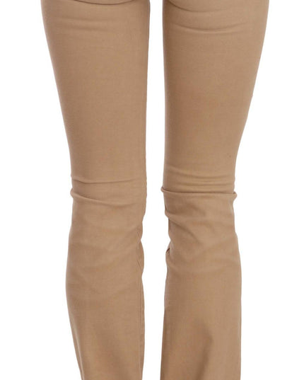 Just Cavalli Brown Cotton Stretch Mid Waist Skinny Trousers Pants