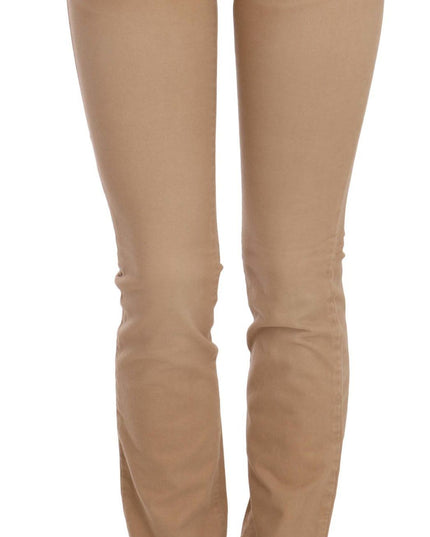Just Cavalli Brown Cotton Stretch Mid Waist Skinny Trousers Pants