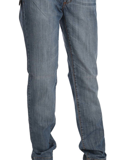 Just Cavalli Blue Washed Cotton Low Waist Slim Fit Denim Pants