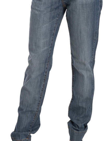 Just Cavalli Blue Washed Cotton Low Waist Slim Fit Denim Pants
