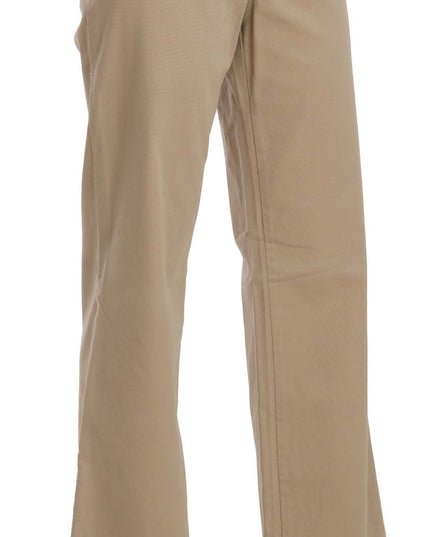 Just Cavalli Beige Cotton Mid Waist Flared Trousers Pants