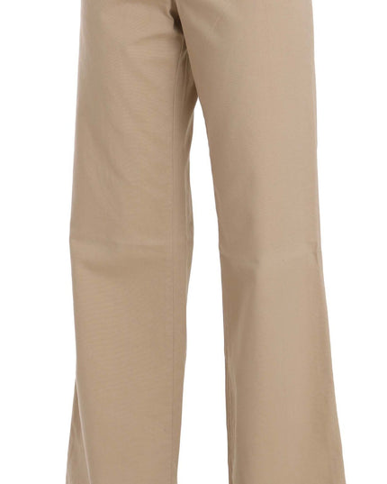 Just Cavalli Beige Cotton Mid Waist Flared Trousers Pants