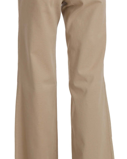 Just Cavalli Beige Cotton Mid Waist Flared Trousers Pants