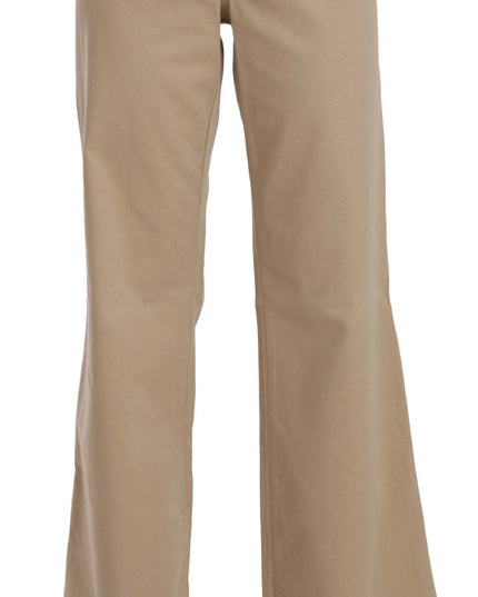 Just Cavalli Beige Cotton Mid Waist Flared Trousers Pants